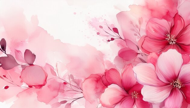 abstract pink floral background with soft watercolor brushstrokes and delicate blossoms ideal for website banner wedding invitation cosmetic branding or elegant print design