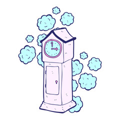cartoon dusty old grandfather clock in bright neon color