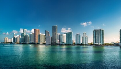 Fototapeta premium modern skyline of miami with towering skyscrapers tropical vibe and waterfront views