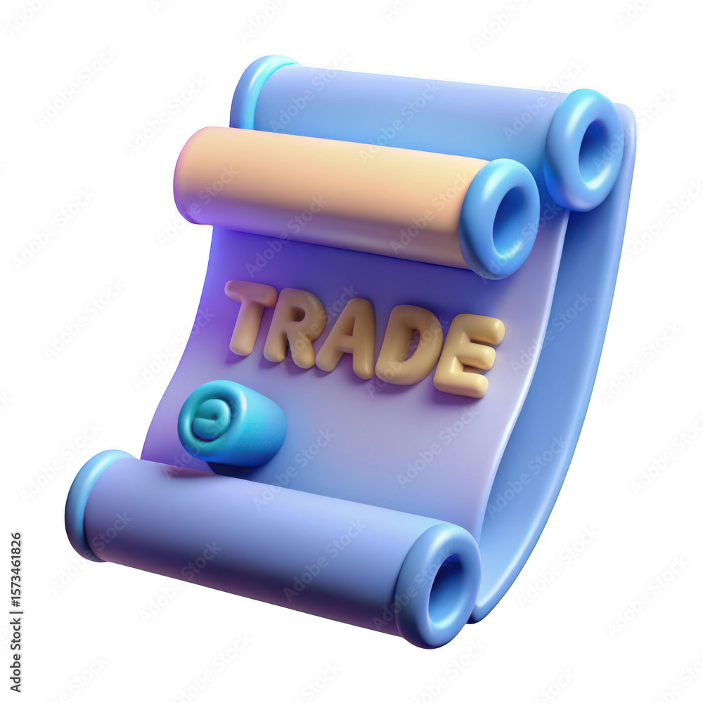 Poster stylized 3d scroll with the word trade isolated on transparent background