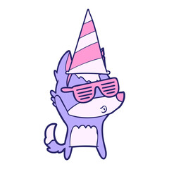 cartoon wolf whistling in bright neon color