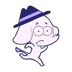 cartoon unsure elephant running away in bright neon color