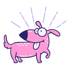 illustration of a traditional tattoo style happy dog in bright neon color