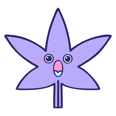 cute cartoon of a autumnal leaf in bright neon color