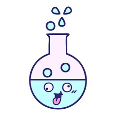 cute cartoon of a test tube in bright neon color