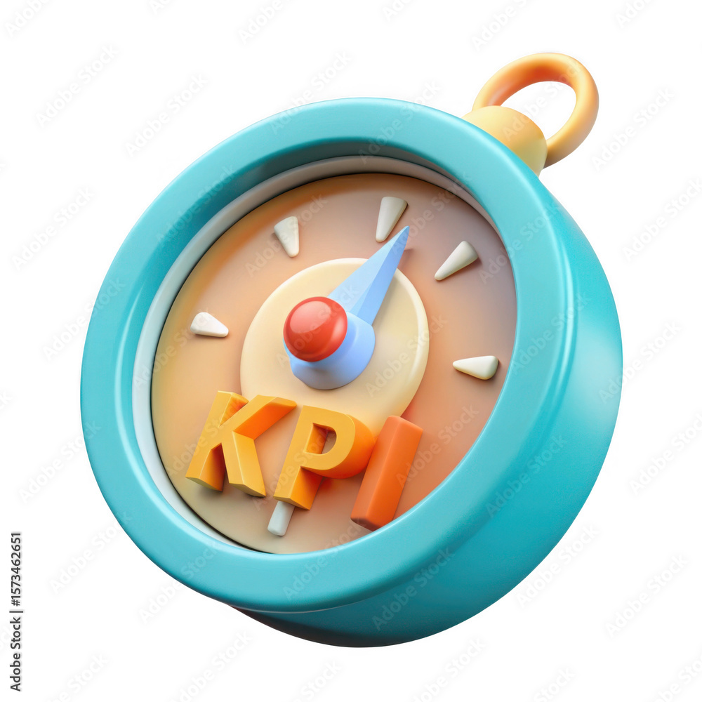 Poster 3d rendered kpi gauge meter icon with compass design isolated on transparent background