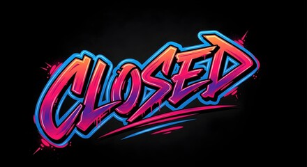 Vibrant closed sign with graffiti lettering. Street art style with neon gradient colors on a dark background. Business status concept.