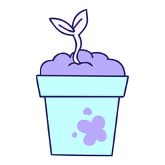 hand drawn quirky cartoon seedling in bright neon color