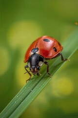 Ultra-Realistic Macro Photo of Ladybug on Green Leaf with Vivid Red Shell
