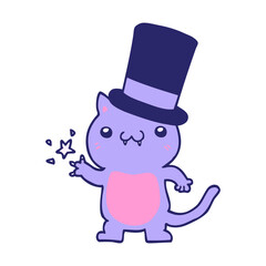 cartoon cat wearing top hat in bright neon color