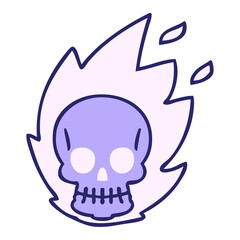 hand drawn quirky cartoon skull in bright neon color