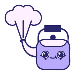 cute cartoon of a steaming kettle in bright neon color