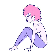 cartoon woman sitting in bright neon color