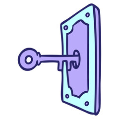 hand drawn cartoon doodle of a door handle in bright neon color
