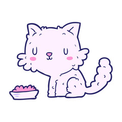 cute cartoon cat and food in bright neon color