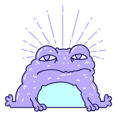 illustration of a traditional tattoo style toad character in bright neon color