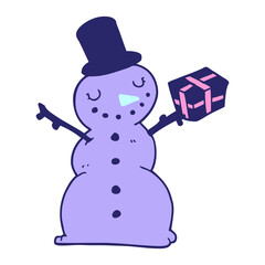 cartoon snowman in bright neon color