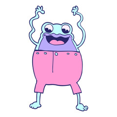 cartoon doodle frog in bright neon color