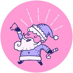 icon of a tattoo style santa claus christmas character celebrating in bright neon color