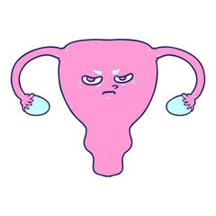 cartoon angry uterus in bright neon color