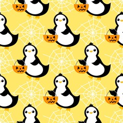 Halloween animals cartoon seamless penguin monsters pattern for wrapping and kids clothes print and party accessories