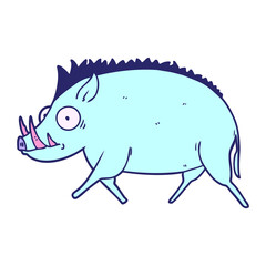 cartoon wild boar in bright neon color