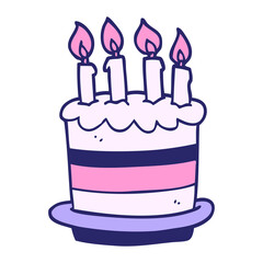 cartoon doodle birthday cake in bright neon color