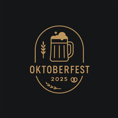 Oktoberfest 2025 Logo  Classic Beer Mug and Pretzel Design Badge
