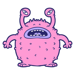 grumpy cartoon alien in bright neon color