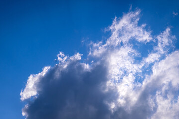 white cumulus clouds in blue sky.