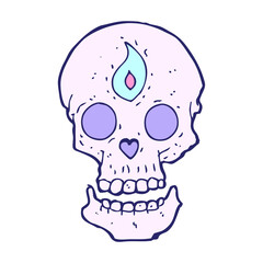 cartoon mystic skull in bright neon color