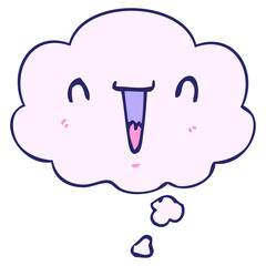 cute happy cartoon face with thought bubble in bright neon color