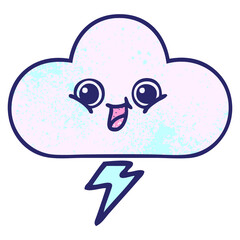 retro grunge texture cartoon of a storm cloud in bright neon color