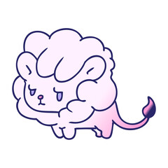 gradient cartoon illustration kawaii cute lion cub in bright neon color