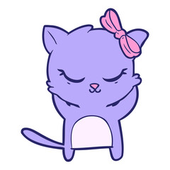 cute cartoon cat with bow in bright neon color