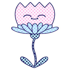 comic book style cartoon of a flower in bright neon color