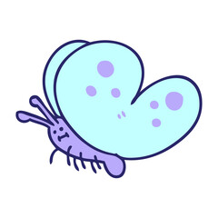hand drawn quirky cartoon butterfly in bright neon color
