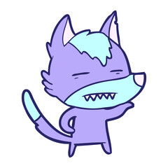 Obraz premium cartoon wolf showing teeth in bright neon color