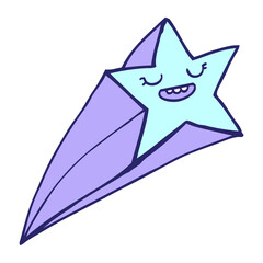 cartoon doodle shooting star in bright neon color