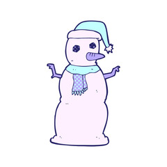 cartoon snowman in bright neon color