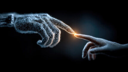 AI, Hands of robot and human touching. Big data network connection, Science and artificial intelligence technology, innovation and futuristic.