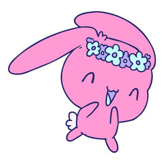 cartoon illustration kawaii cute furry bunny in bright neon color