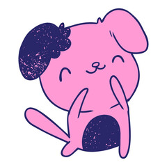 textured cartoon illustration kawaii of a cute dog in bright neon color