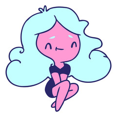 cartoon illustration of a cute kawaii girl in bright neon color