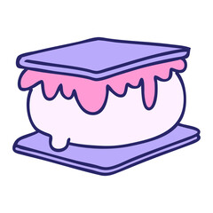 cartoon of a marshmallow smore in bright neon color