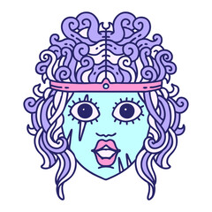 Retro Tattoo Style human barbarian character in bright neon color