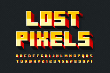 Pixel stylized vector alphabet design. High contrast and sharp, retro-futuristic.