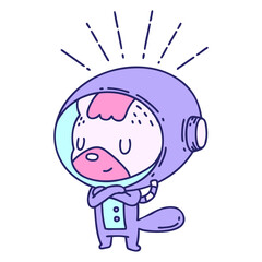 illustration of a traditional tattoo style animal in astronaut suit in bright neon color