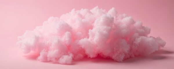 Fototapeta premium Fluffy pink cotton candy cloud. Sweet dreamy pastel texture made of spun sugar. Light delicate airy gentle surface. Macro detail of smooth bright monochrome element. Minimal studio shot.
