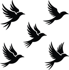 Obraz premium Five Silhouetted Birds in Flight A Vector Illustration